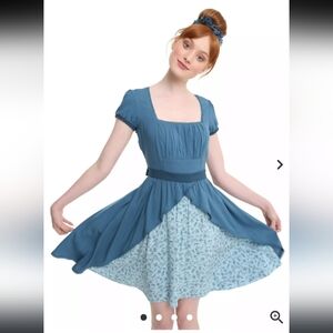 Over The Garden Wall Beatrice Teal Blue White Ribbon Tie Sold Out Midi Dress 3X